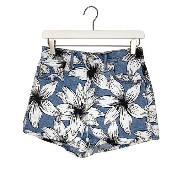 Levi’s Farm Rio Ribcage Denim Jean Shorts Button Fly Floral Print 28 - Picture 2 of 8